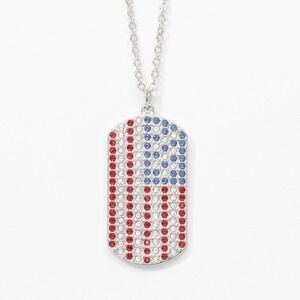 Touchstone Crystal by Swarovski USA Dog Tag Patriotic Necklace Red White Blue